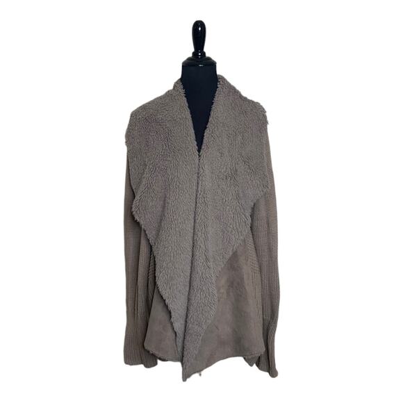 Halston sand brown drape front waterfall suede sweater coat size 1X - Picture 10 of 11